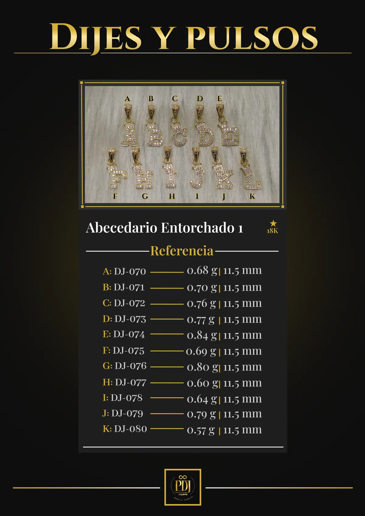 Póster de Abecedario Entorchado 1 en oro 18K — DJ-070, DJ-071, DJ-072, DJ-073, DJ-074, DJ-075, DJ-076, DJ-077, DJ-078, DJ-079, DJ-080