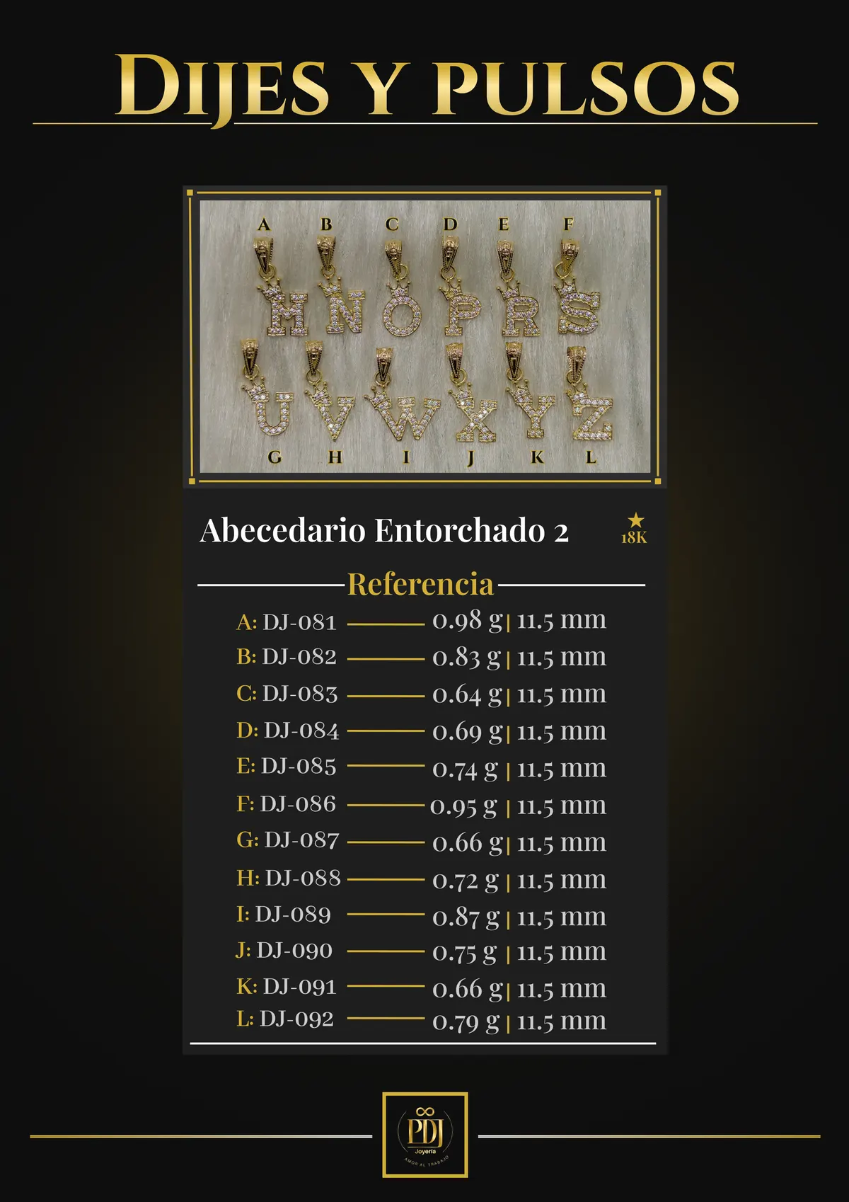 Póster de Abecedario Entorchado 2 en oro 18K — DJ-081, DJ-082, DJ-083, DJ-084, DJ-085, DJ-086, DJ-087, DJ-088, DJ-089, DJ-090, DJ-091, DJ-092