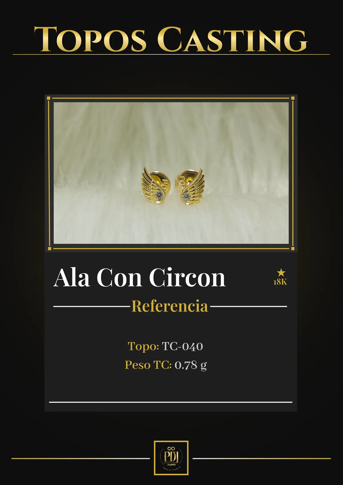 Póster de Ala Con Circon en oro 18K — TC-040