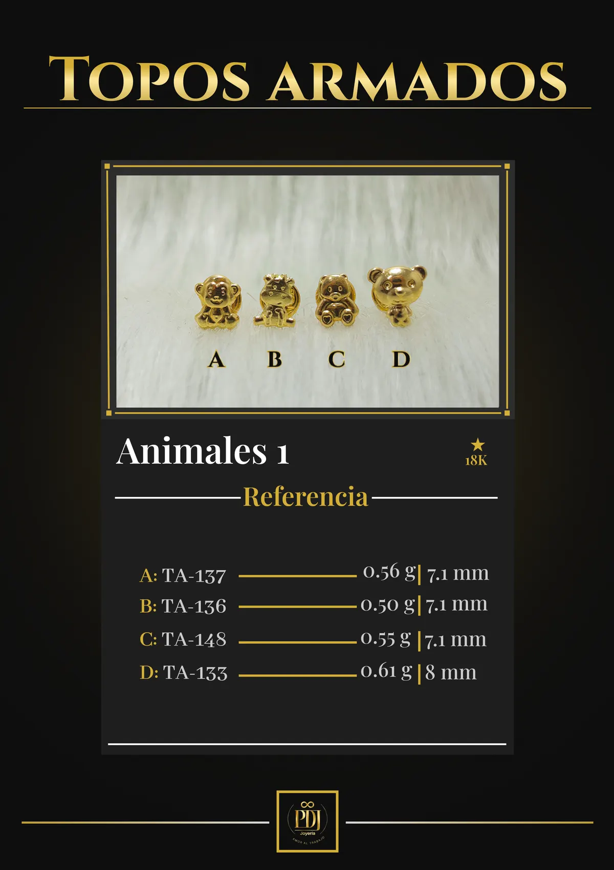 Póster de Animales 1 en oro 18K — TA-137, TA-136, TA-134, TA-148