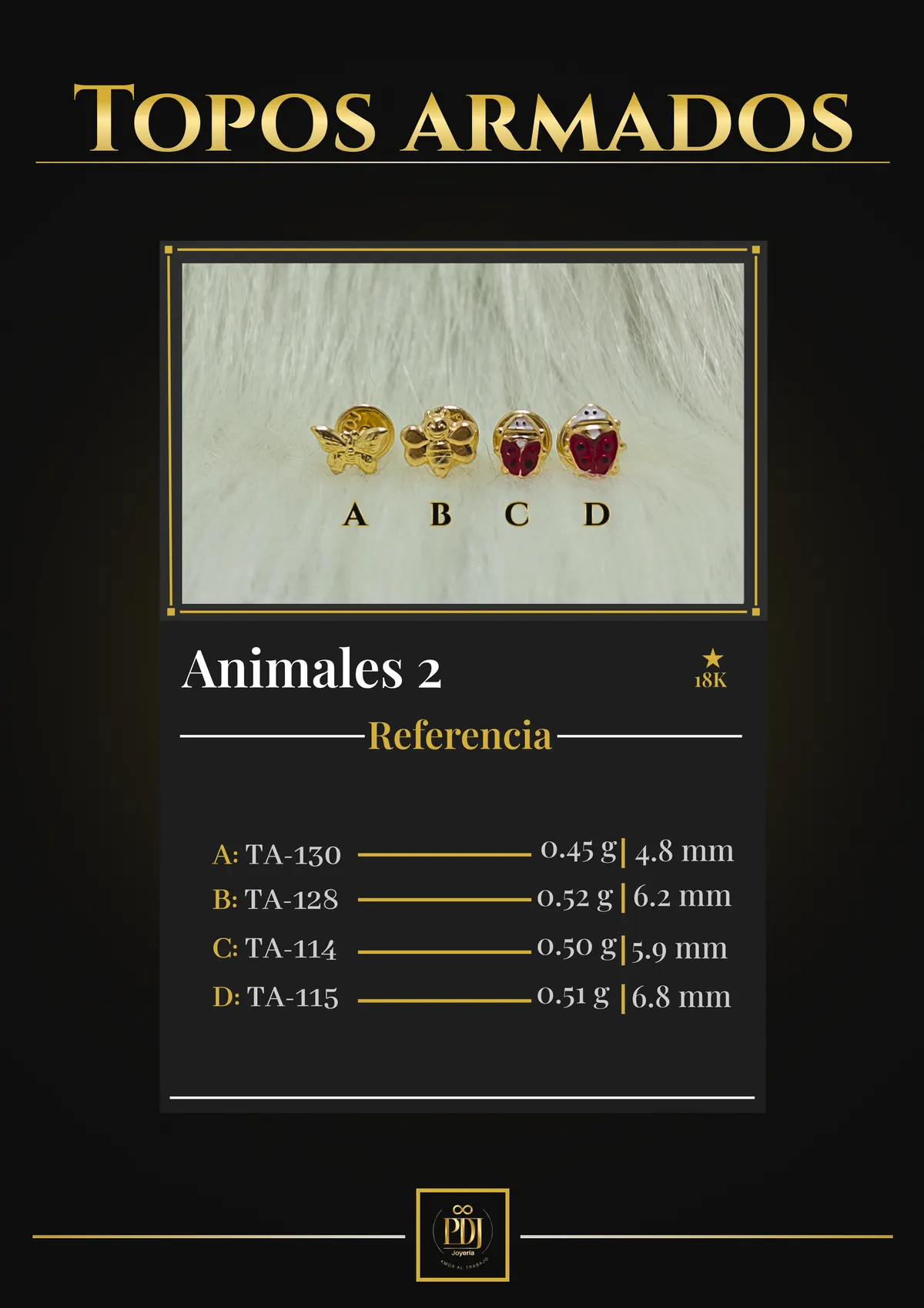 Póster de Animales 2 en oro 18K — TA-130, TA-128, TA-114, TA-115