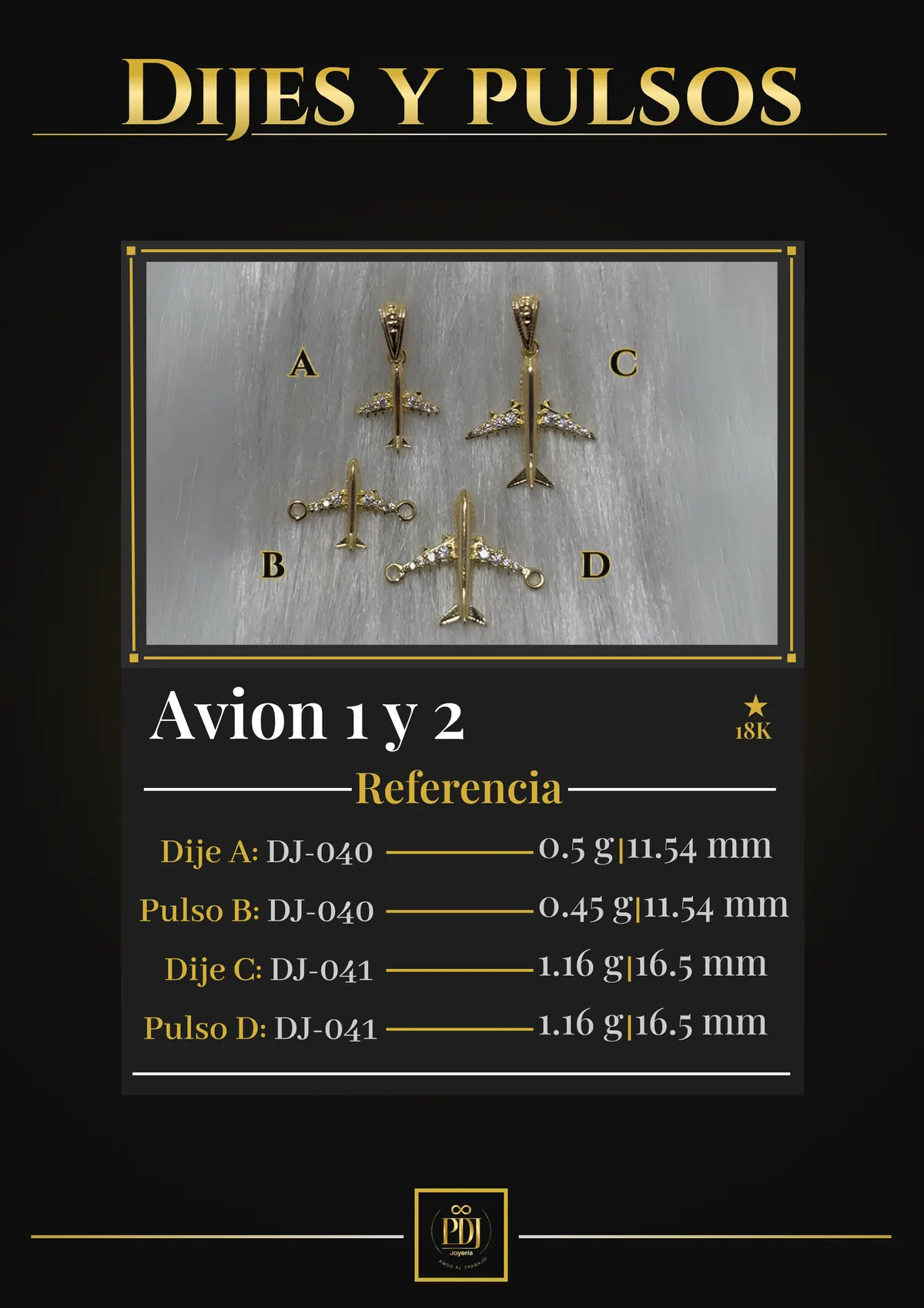 Póster de Avion 1 y 2 en oro 18K — DJ-040, DJ-040, DJ-041, DJ-041