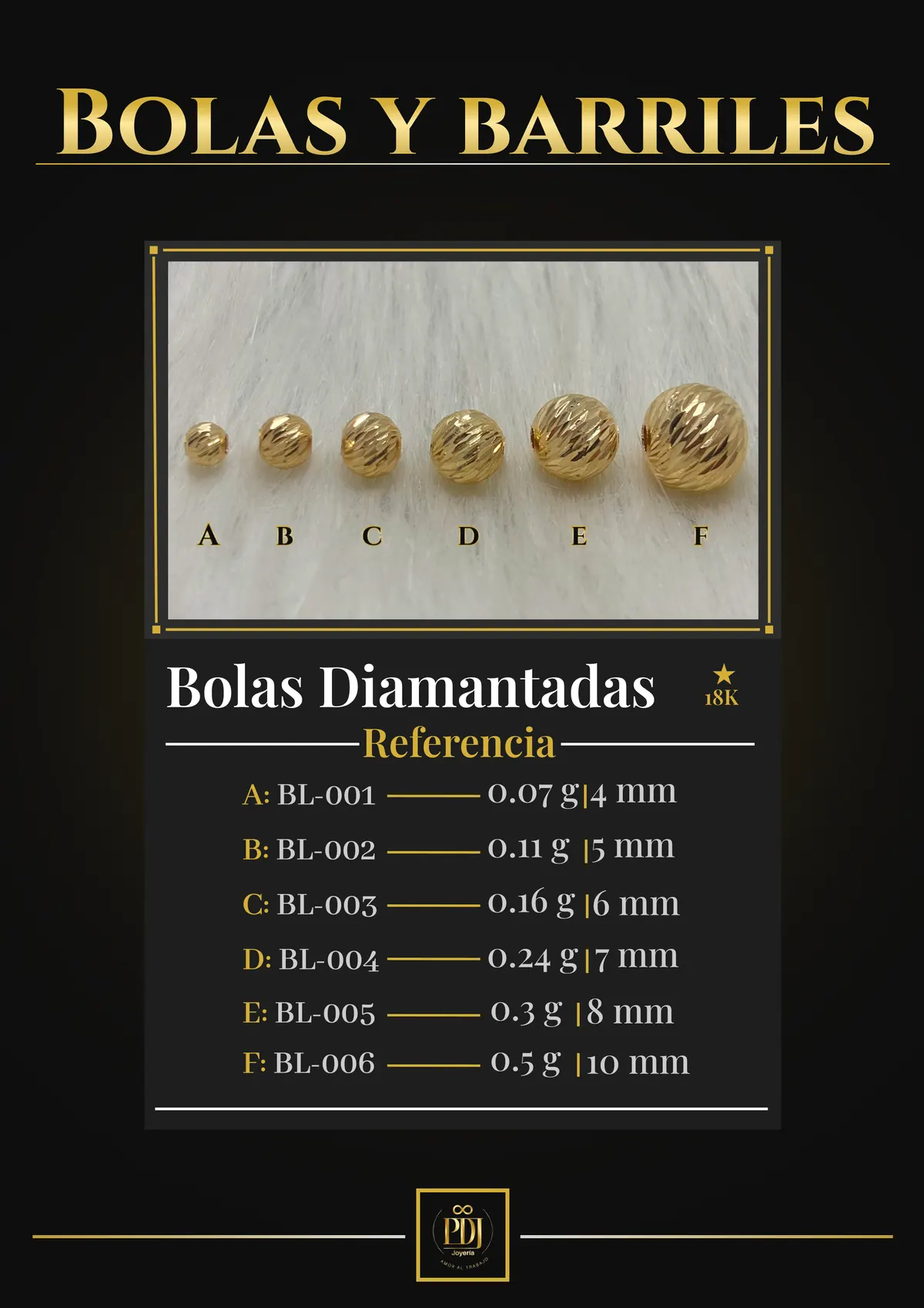 Póster de Bolas Diamantadas en oro 18K — BL-001, BL-002, BL-003, BL-004, BL-005, BL-006