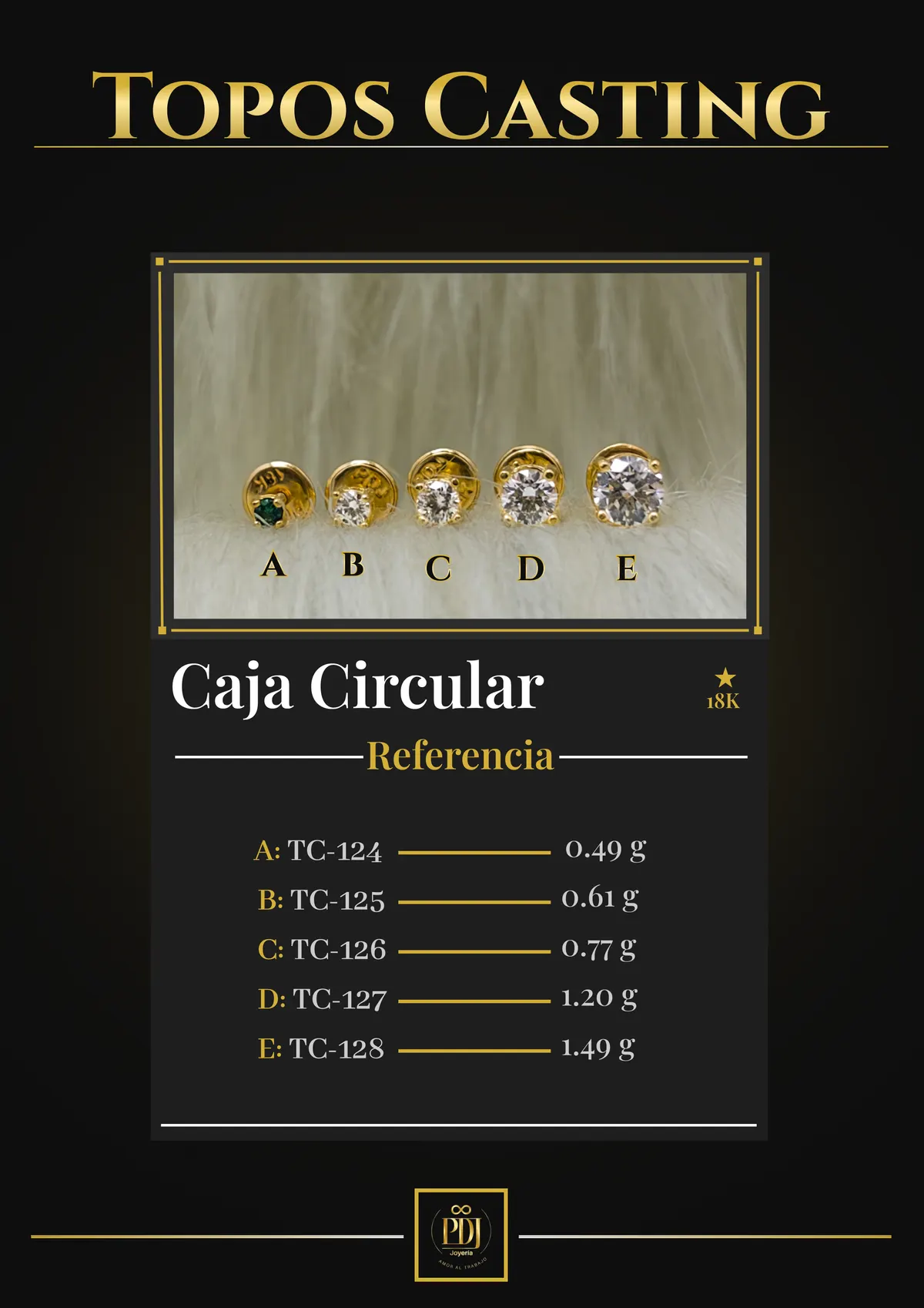 Póster de Caja Circular en oro 18K — TC-124, TC-125, TC-126, TC-127, TC-128
