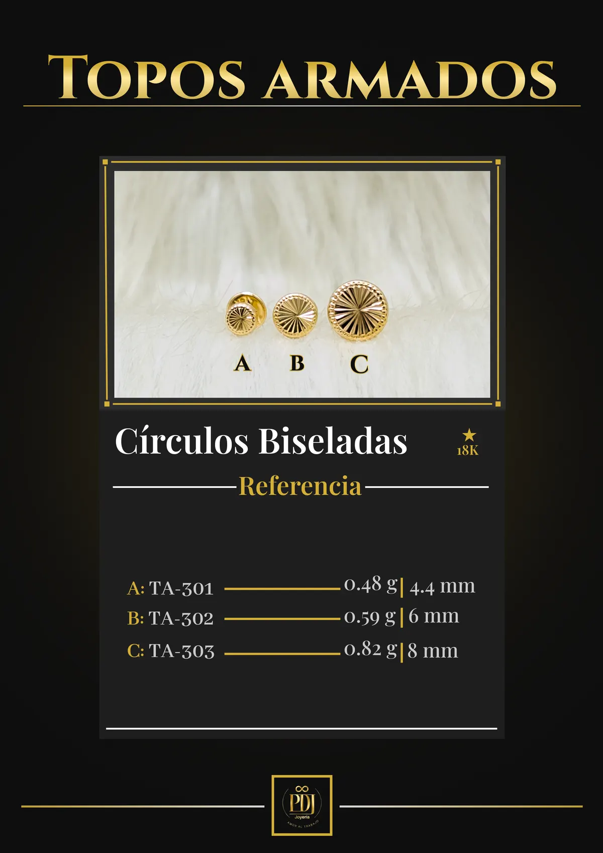 Póster de Círculos Biseladas en oro 18K — TA-301, TA-302, TA-303