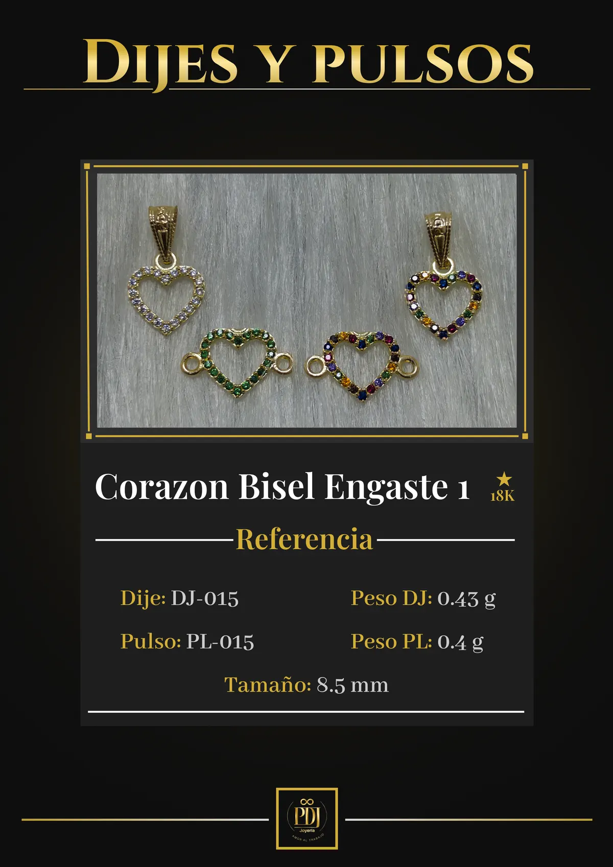 Póster de Corazon Bisel Engaste 1 en oro 18K — DJ-015, PL-015
