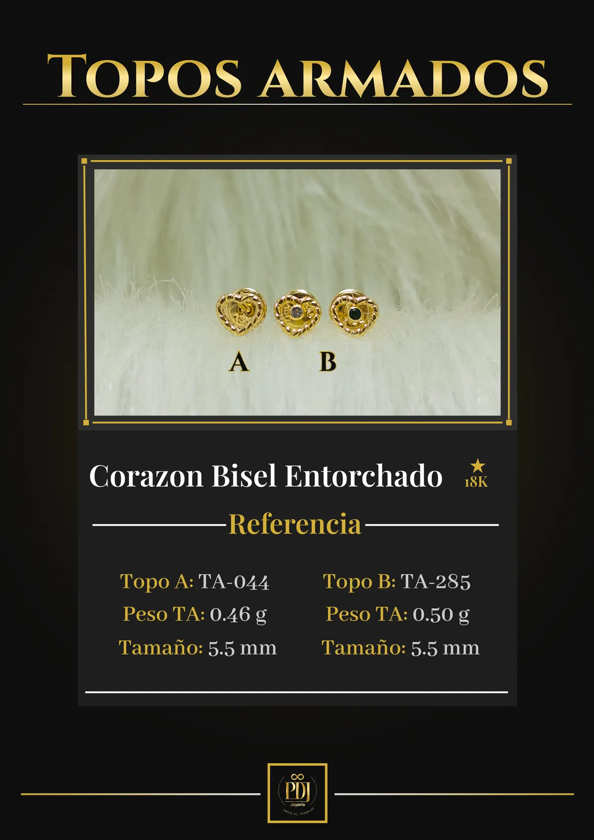 Póster de Corazon Bisel Entorchado en oro 18K — TA-044, TA-285