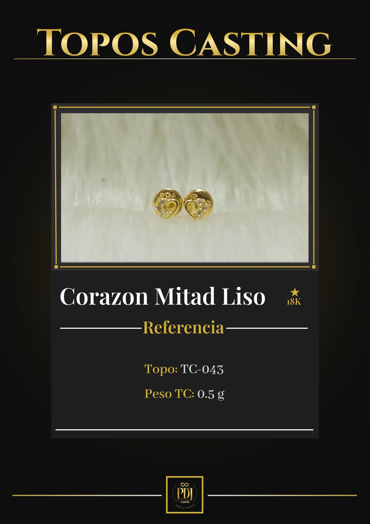 Póster de Corazon Mitad Liso en oro 18K — TC-043