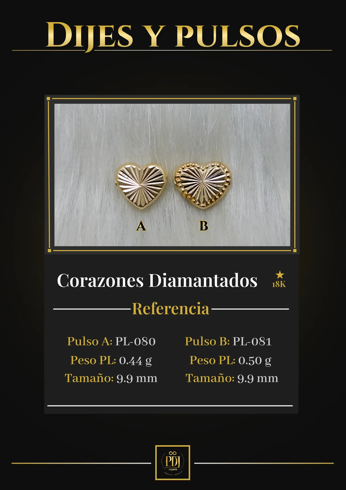 Póster de Corazones Diamantados en oro 18K — PL-080, PL-081