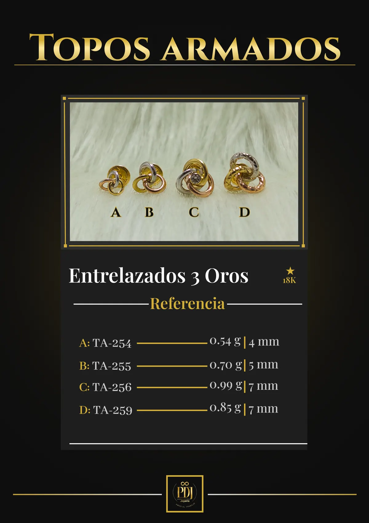 Póster de Entrelazados 3 Oros en oro 18K — TA-254, TA-255, TA-256, TA-259