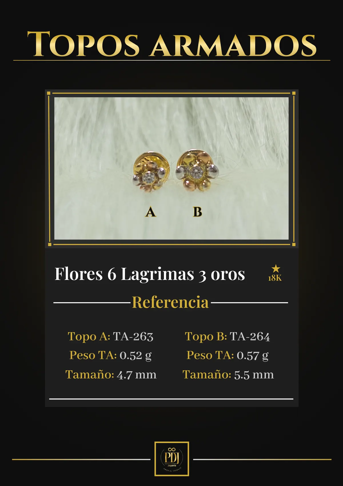 Póster de Flores 6 Lagrimas 3 oros en oro 18K — TA-263, TA-264
