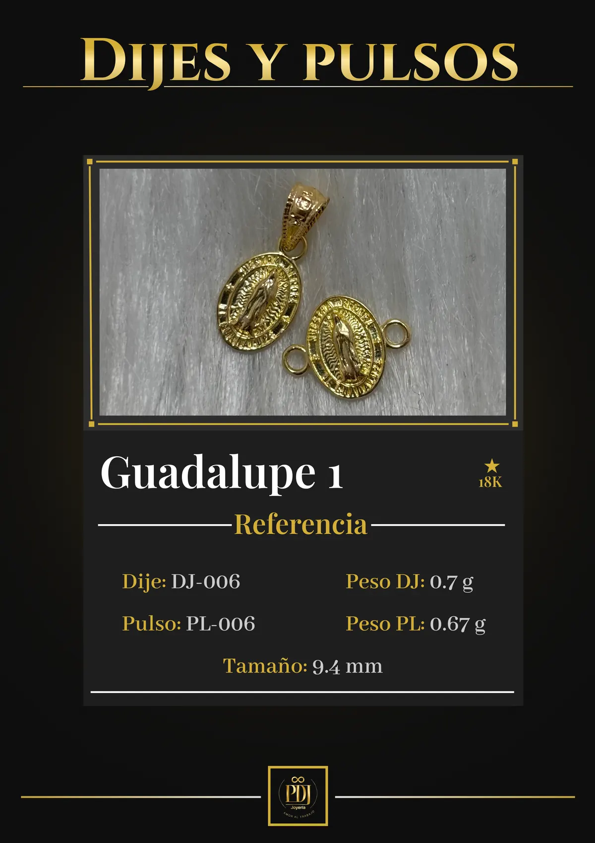 Póster de Guadalupe 1 en oro 18K — DJ-006, PL-006