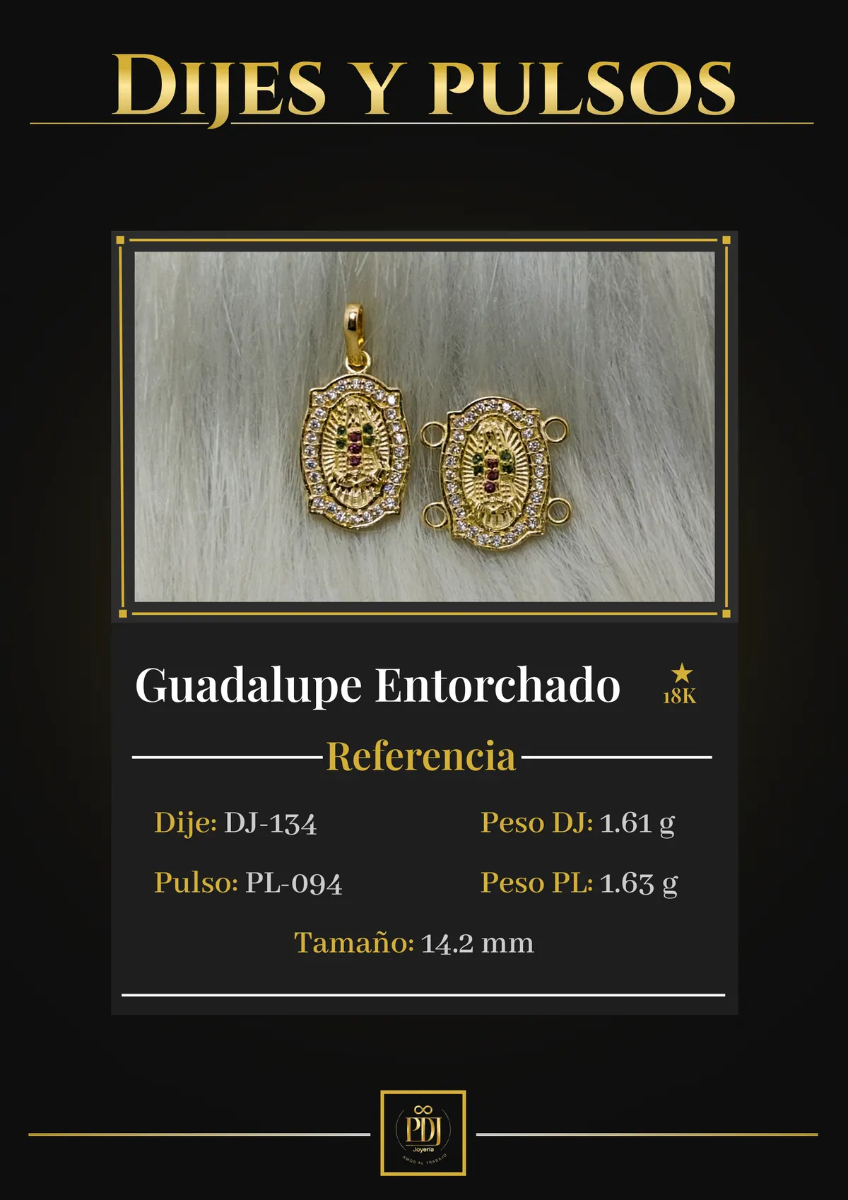 Póster de Guadalupe Entorchado en oro 18K — DJ-134, PL-094