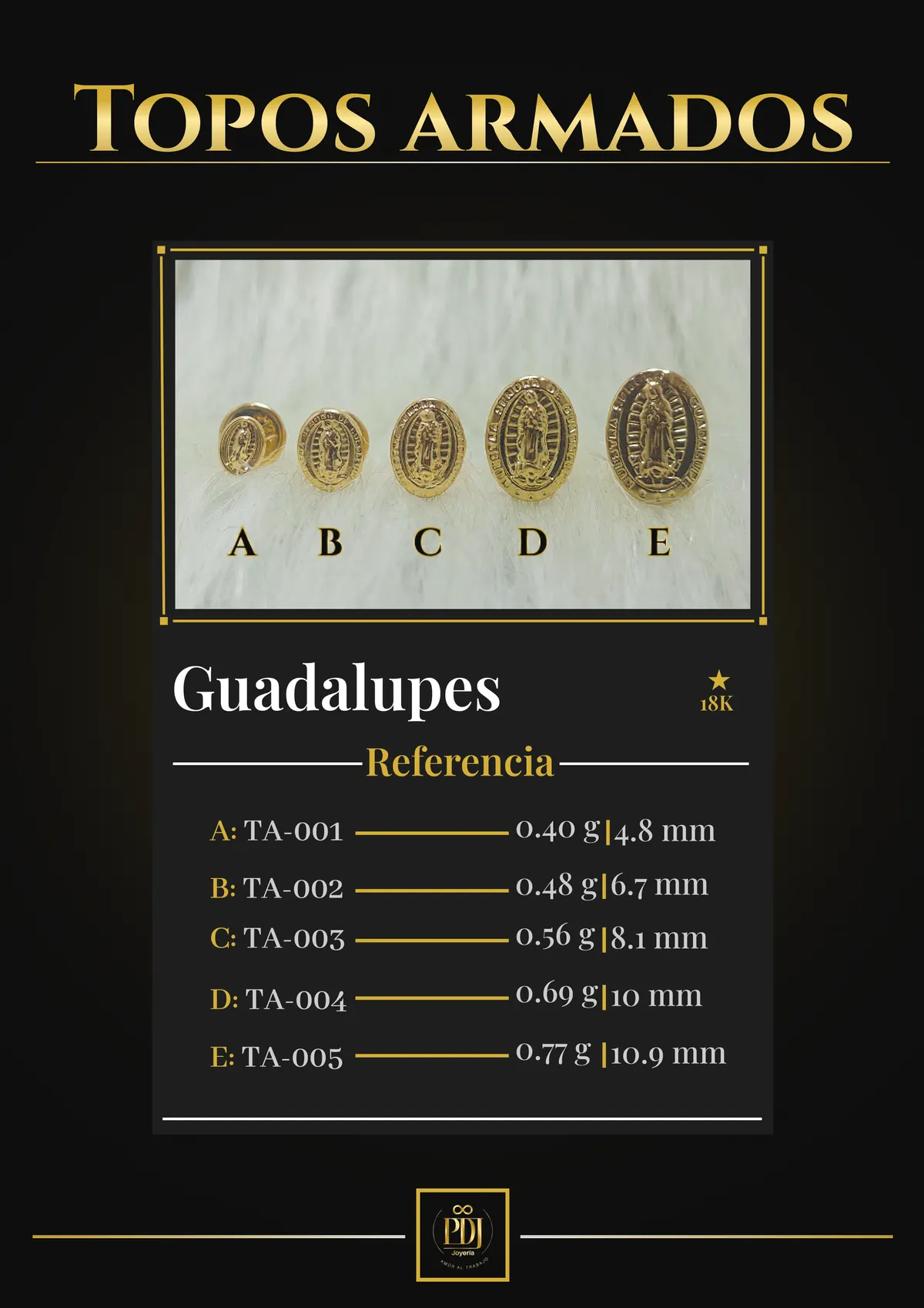 Póster de Guadalupes en oro 18K — TA-001, TA-002, TA-003, TA-004, TA-005