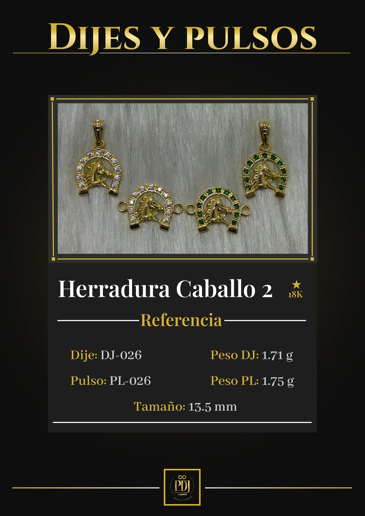 Póster de Herradura Caballo 2 en oro 18K — DJ-026, PL-026