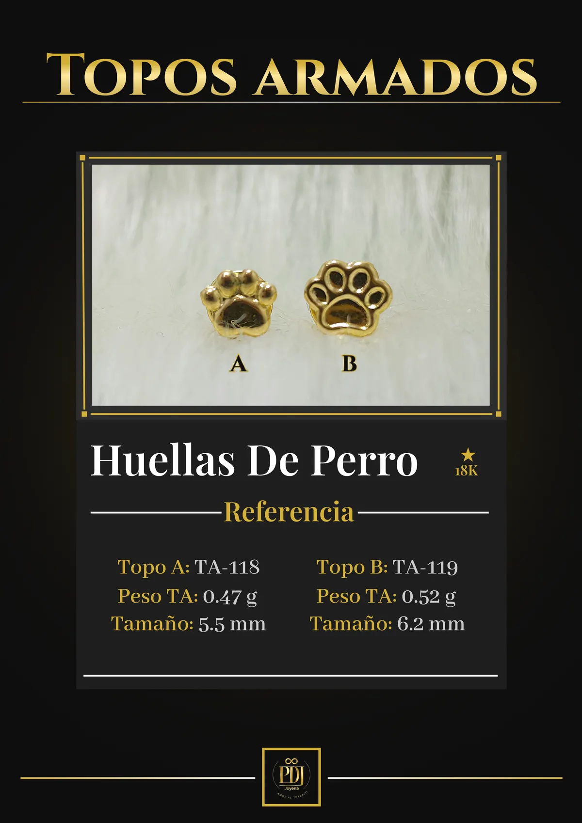 Póster de Huellas De Perro en oro 18K — TA-118, TA-119