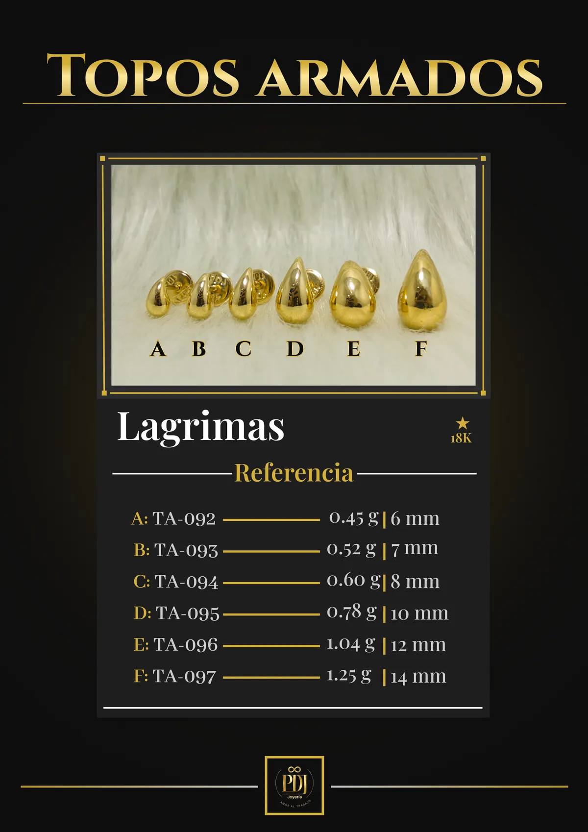 Póster de Lagrimas en oro 18K — TA-092, TA-093, TA-094, TA-095, TA-096, TA-097
