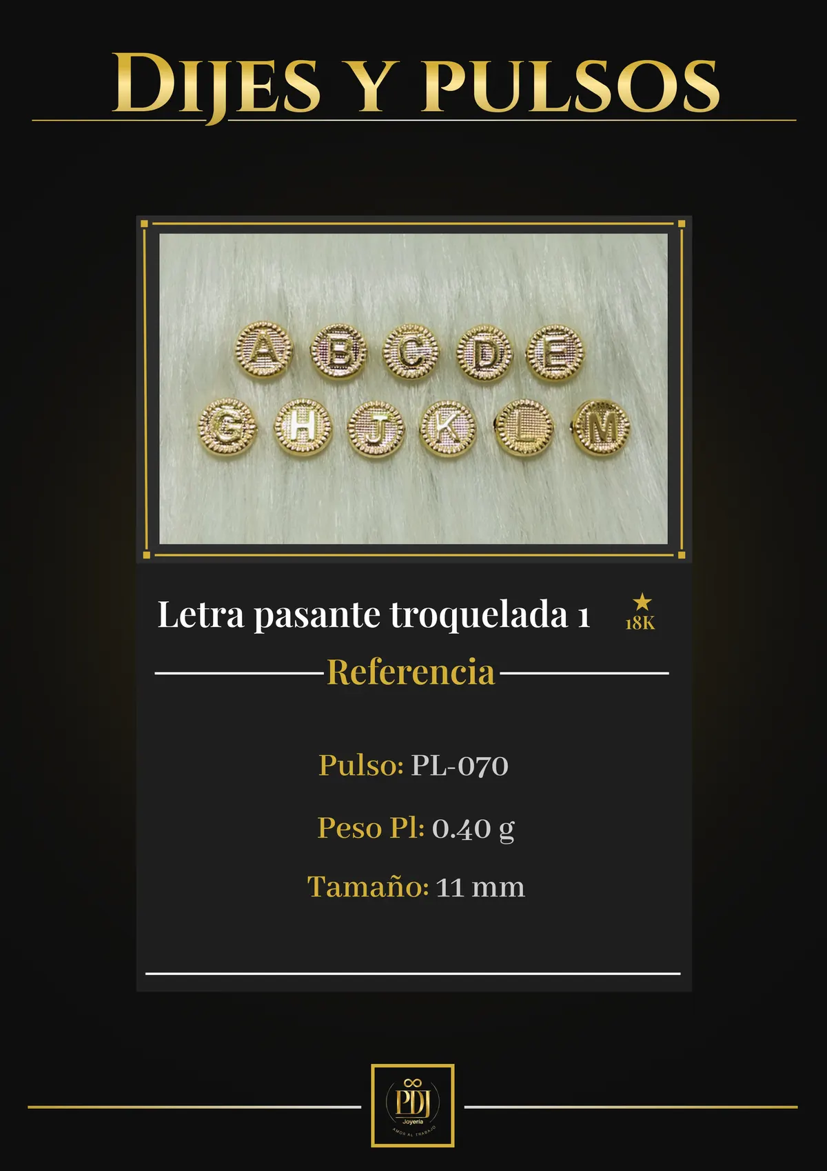 Póster de Letra pasante troquelada 1 en oro 18K — PL-070
