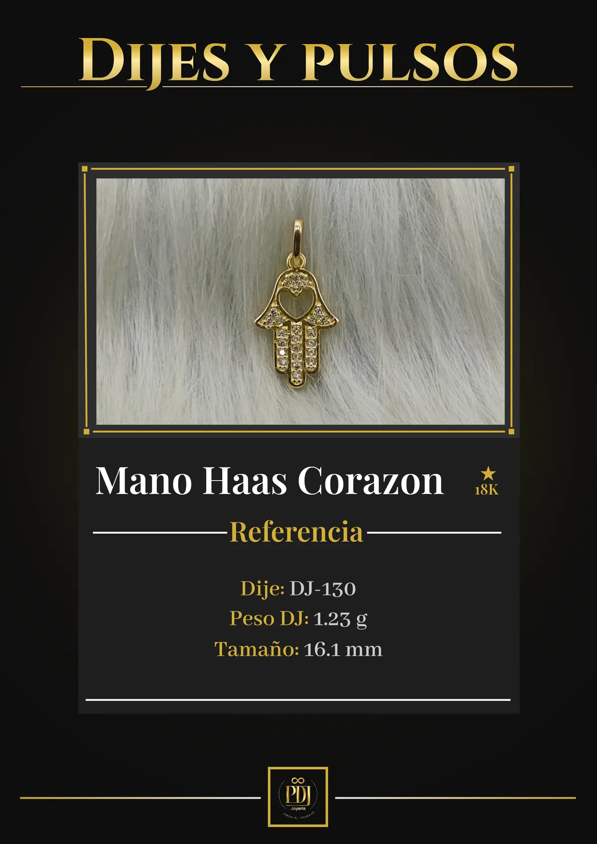 Póster de Mano Haas Corazon en oro 18K — DJ-130