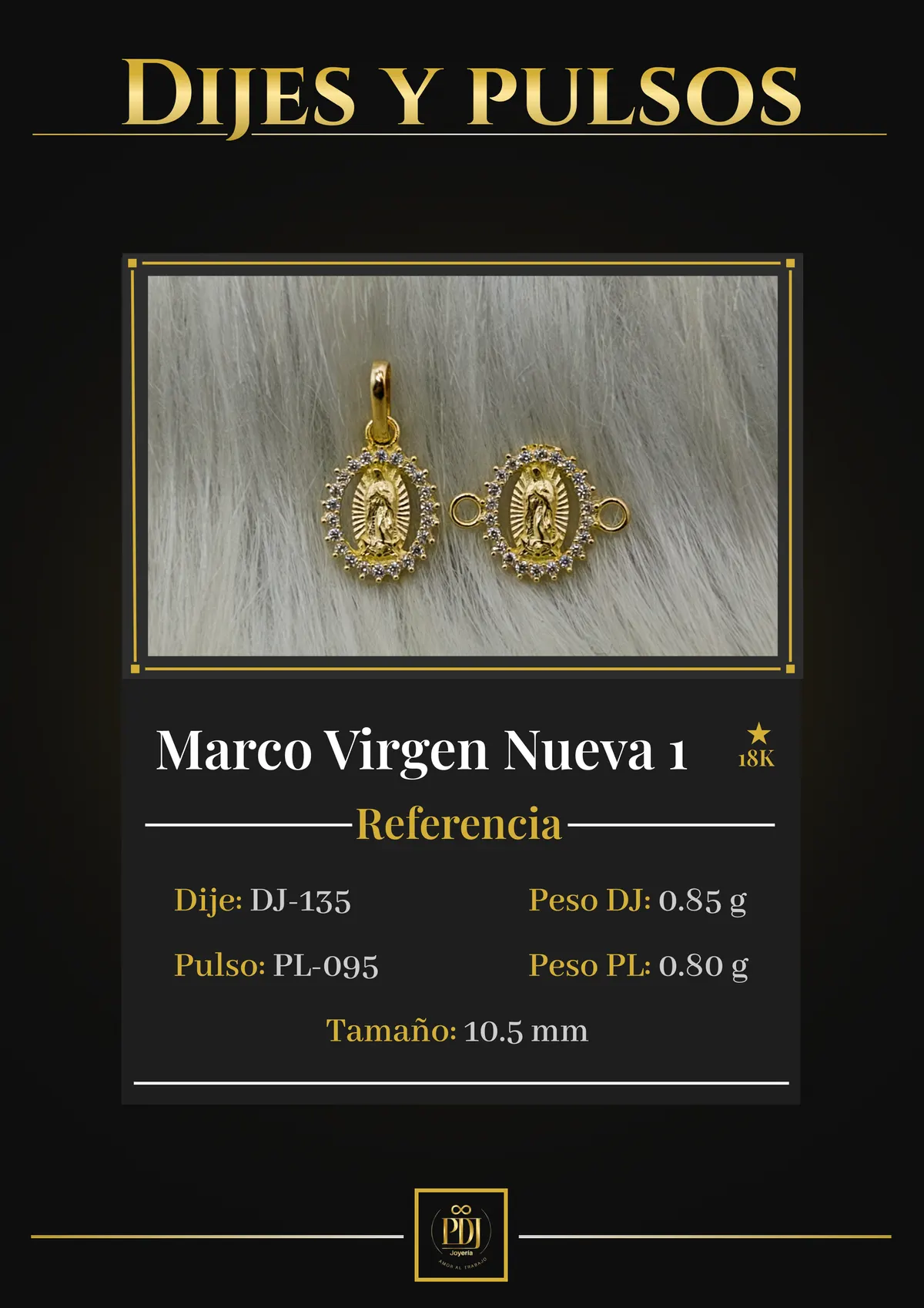 Póster de Marco Virgen Nueva 1 en oro 18K — DJ-135, PL-095