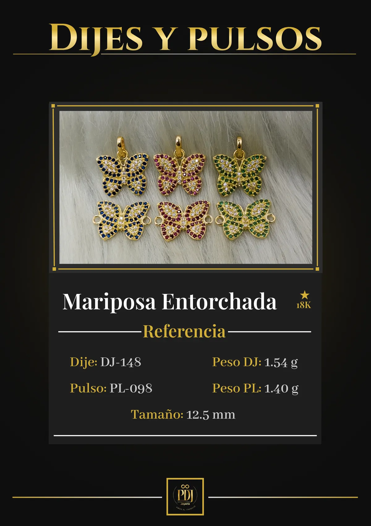 Póster de Mariposa Entorchada en oro 18K — DJ-148, PL-098