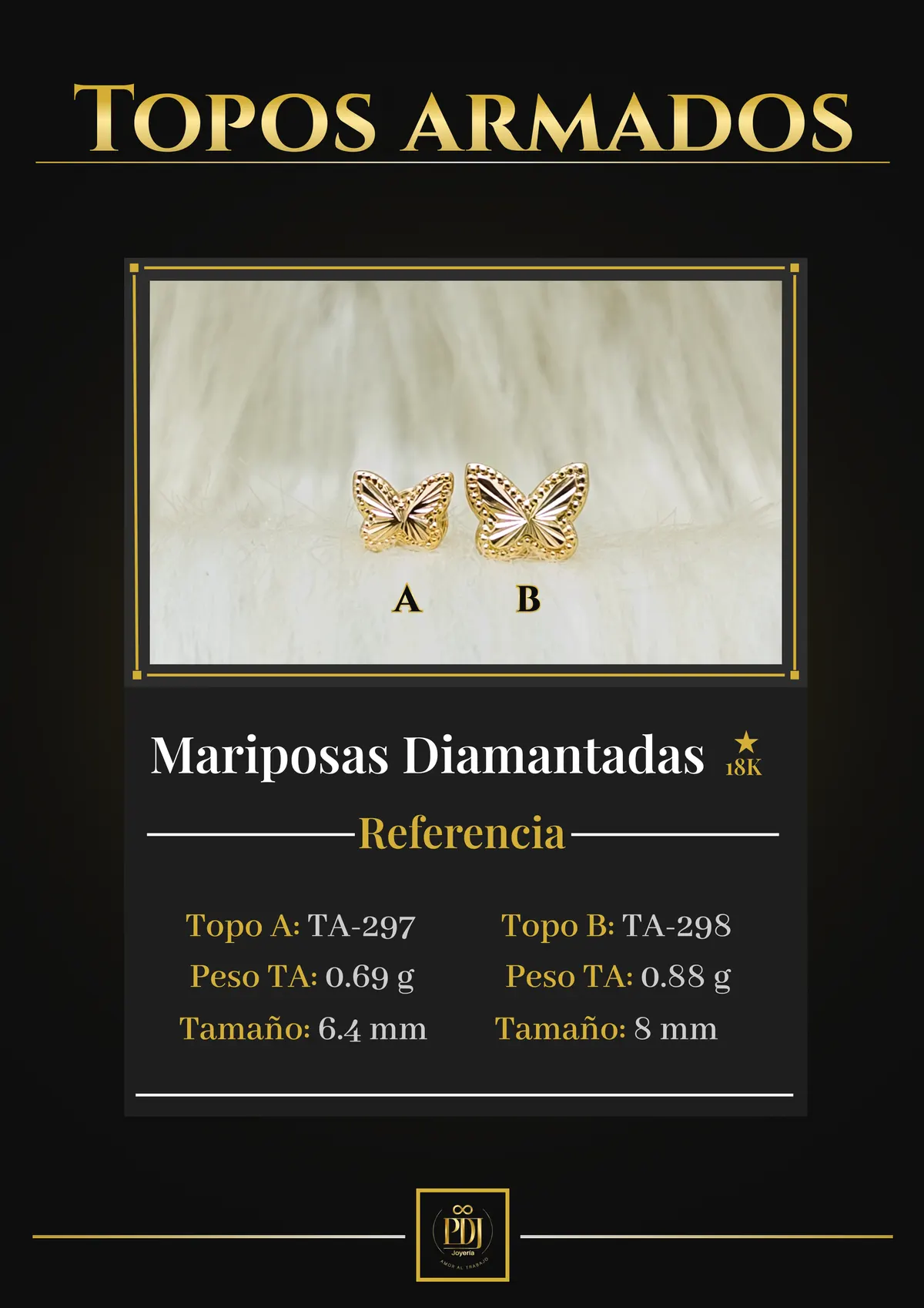Póster de Mariposas Diamantadas en oro 18K — TA-297, TA-298