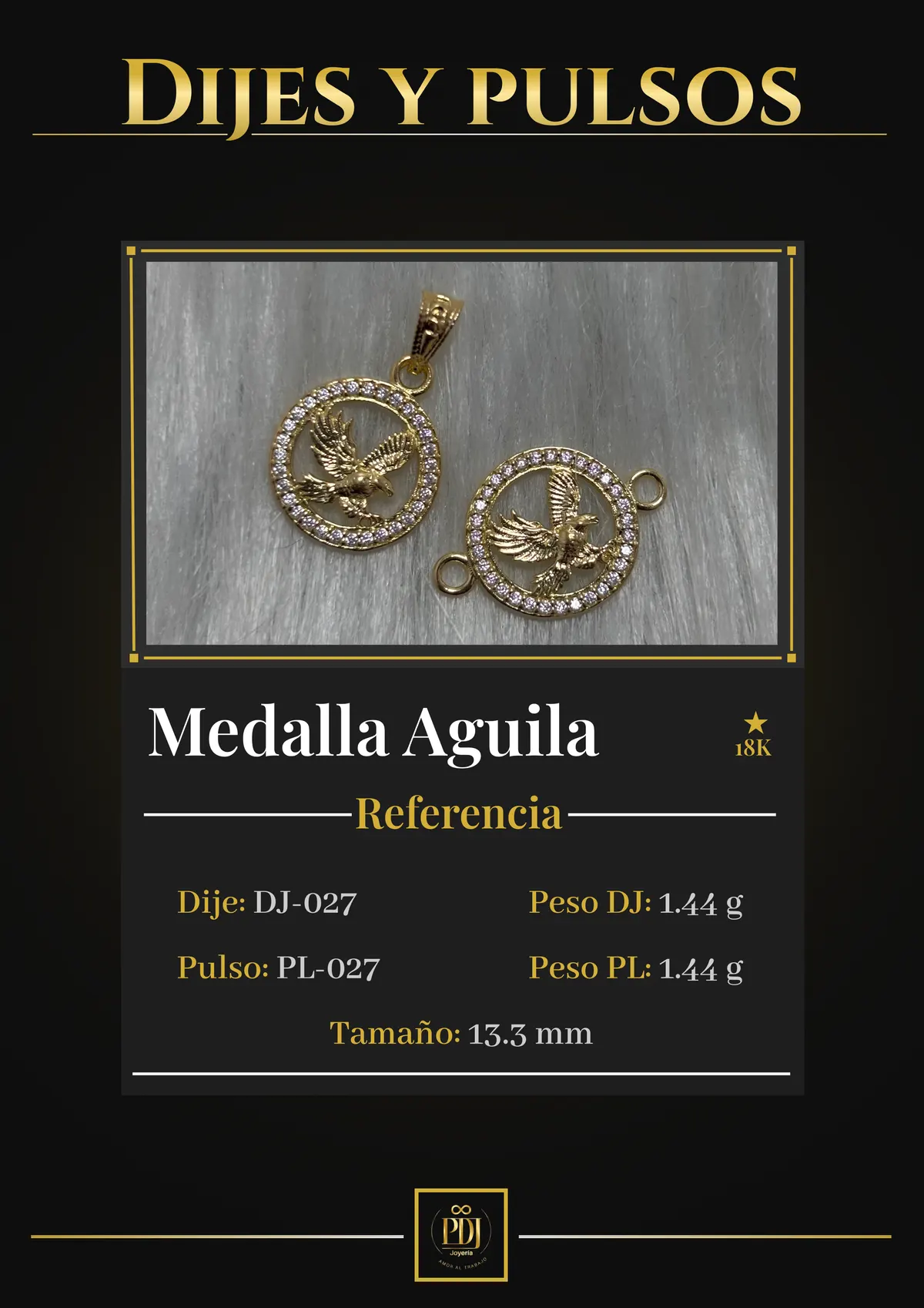 Póster de Medalla Aguila en oro 18K — DJ-027, PL-027