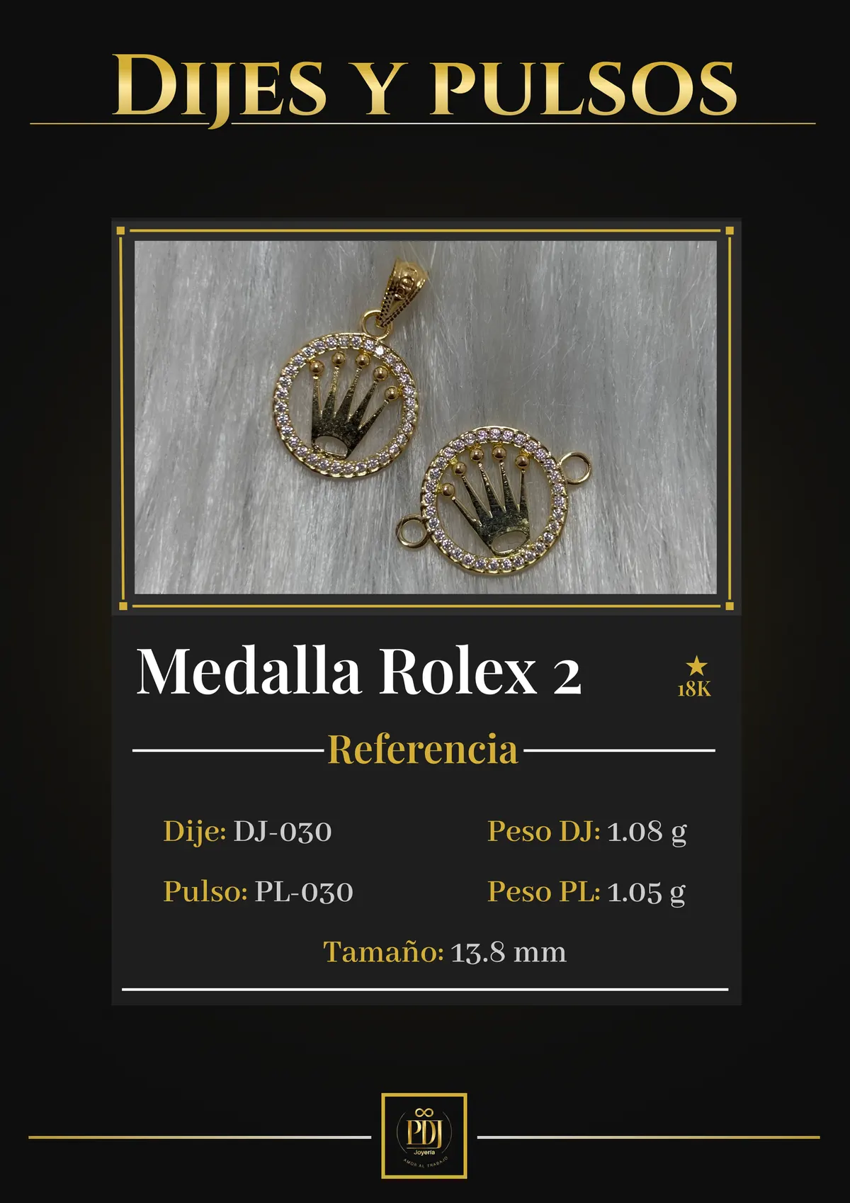 Póster de Medalla Rolex 2 en oro 18K — DJ-030, PL-030