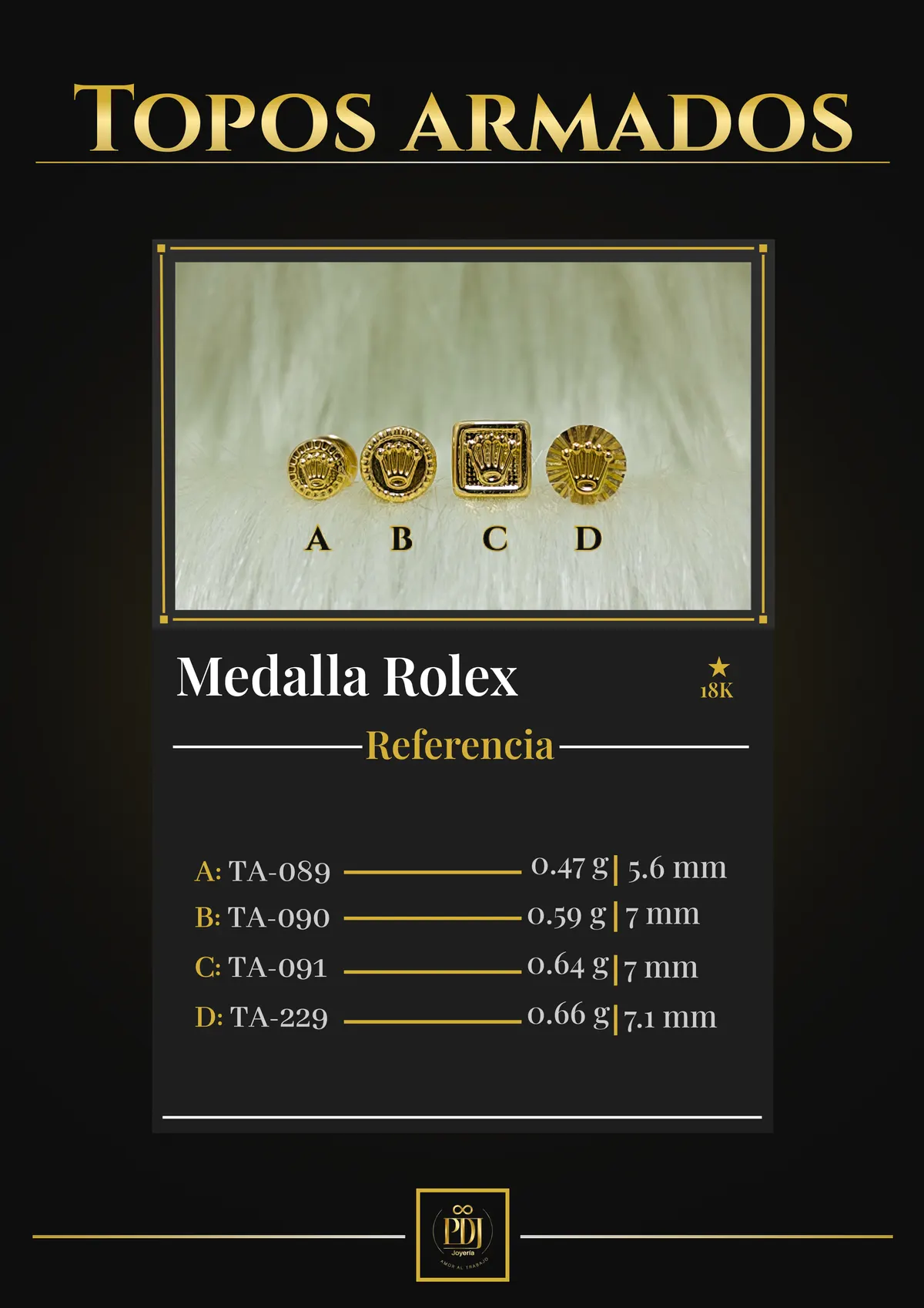 Póster de Medalla Rolex en oro 18K — TA-089, TA-090, TA-091, TA-229
