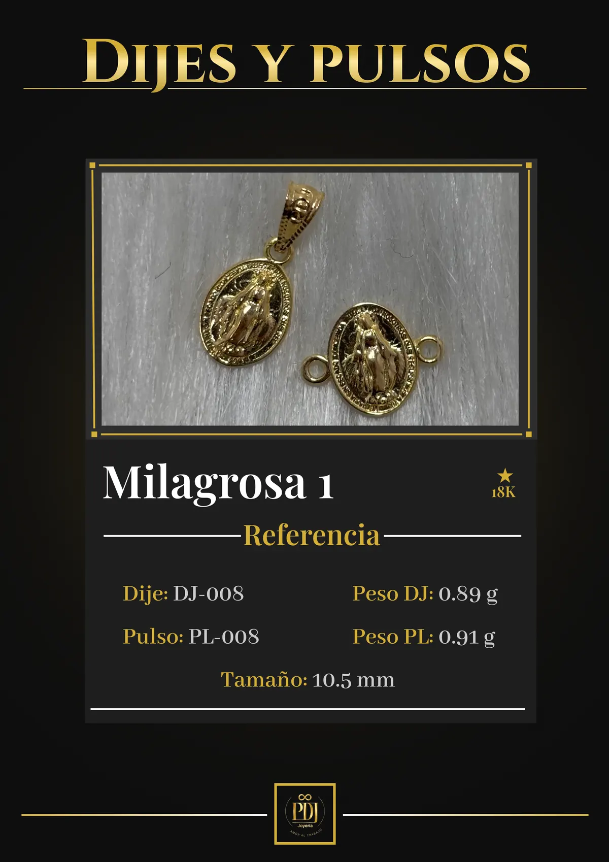 Póster de Milagrosa 1 en oro 18K — DJ-008, PL-008