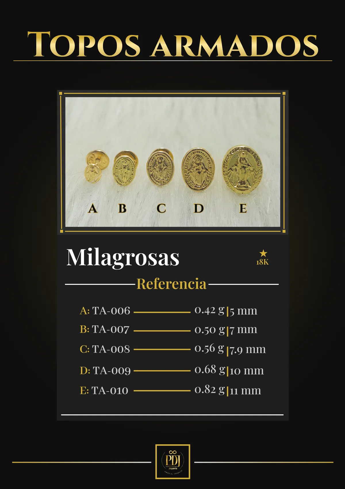 Póster de Milagrosas en oro 18K — TA-006, TA-007, TA-008, TA-009, TA-010