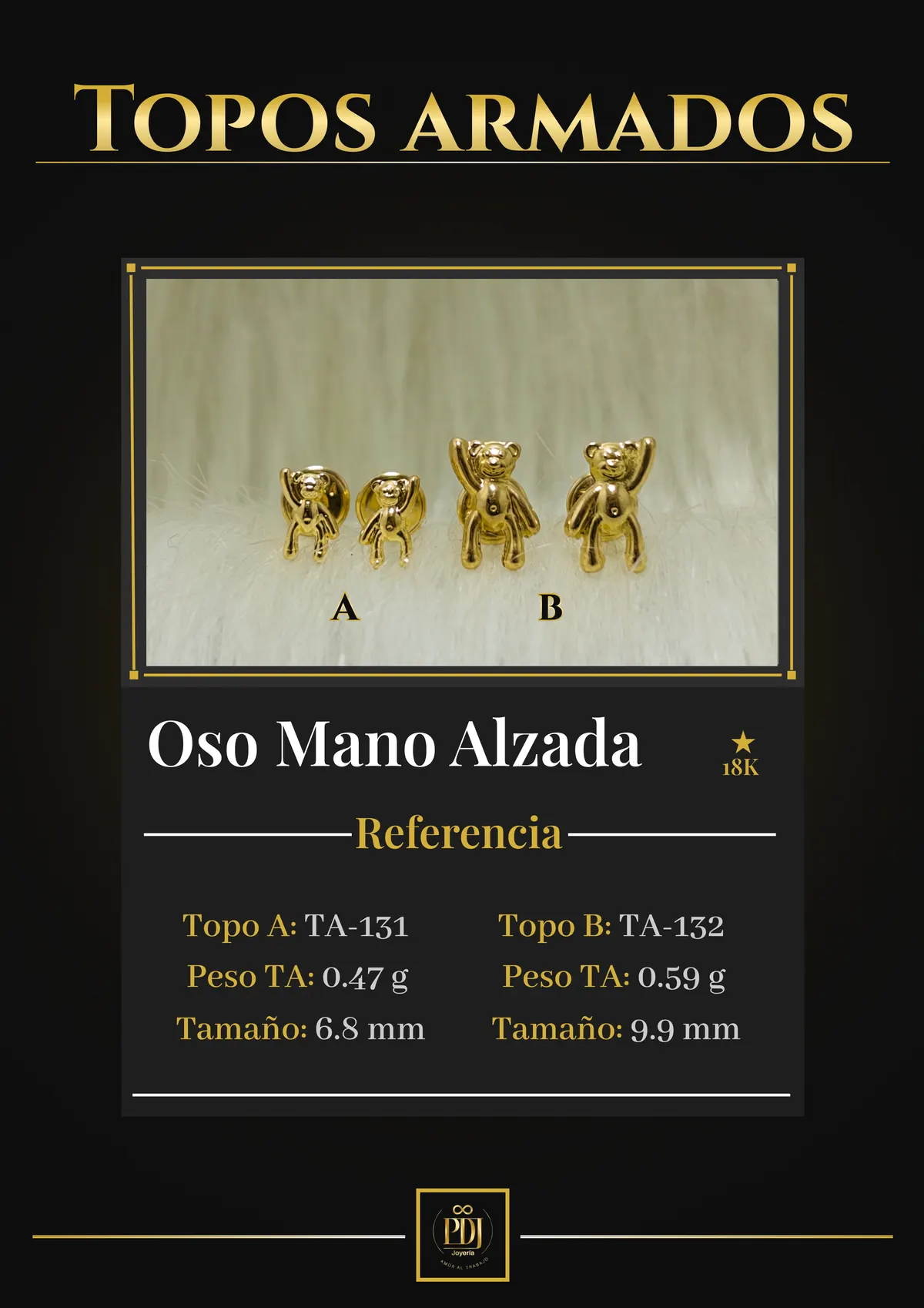 Póster de Oso Mano Alzada en oro 18K — TA-131, TA-132