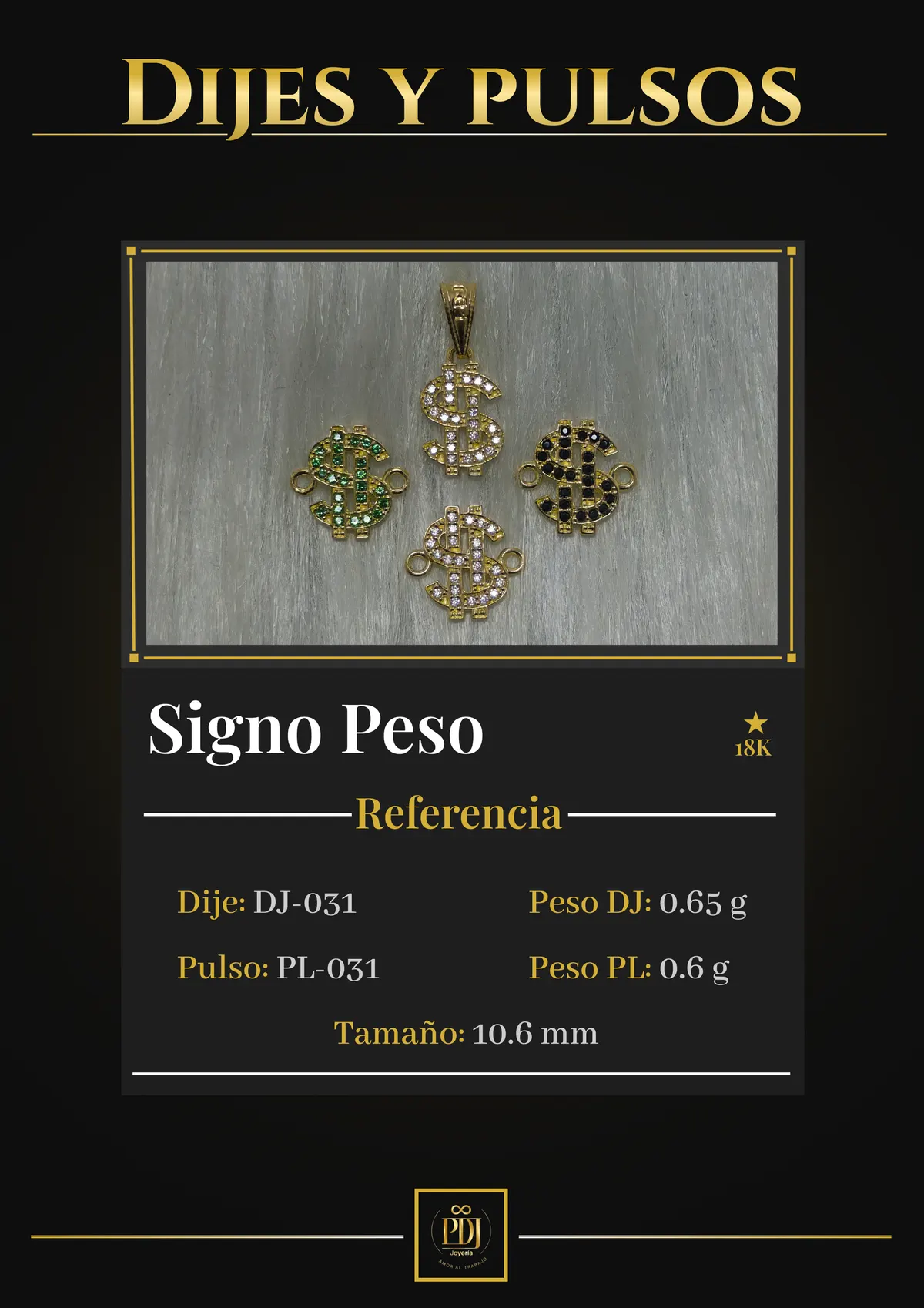 Póster de Signo Peso en oro 18K — DJ-031, PL-031