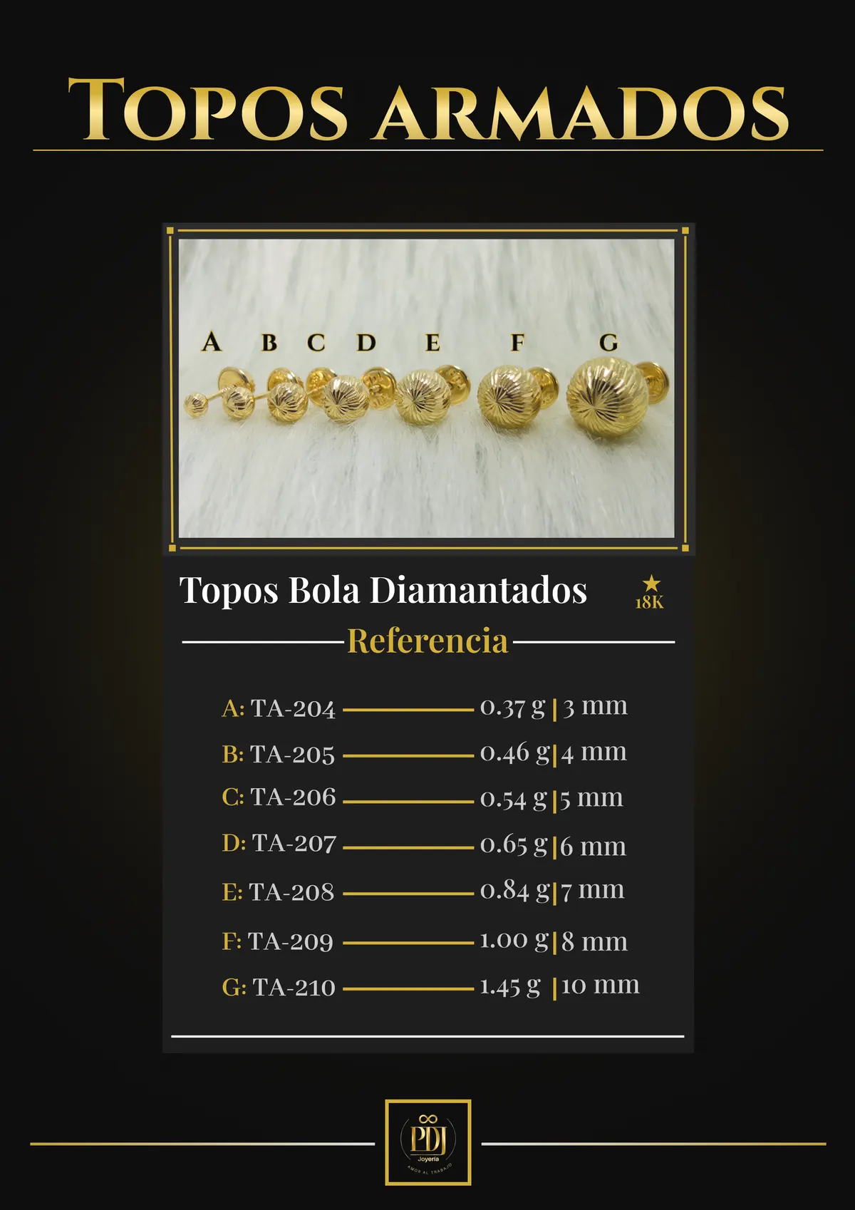 Póster de Topo Bola Diamantada en oro 18K — TA-204, TA-205, TA-206, TA-207, TA-208, TA-209, TA-210