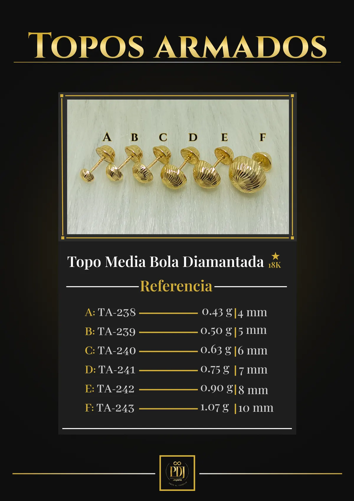 Póster de Topo Media Bola Diamantada en oro 18K — TA-238, TA-239, TA-240, TA-241, TA-242, TA-243