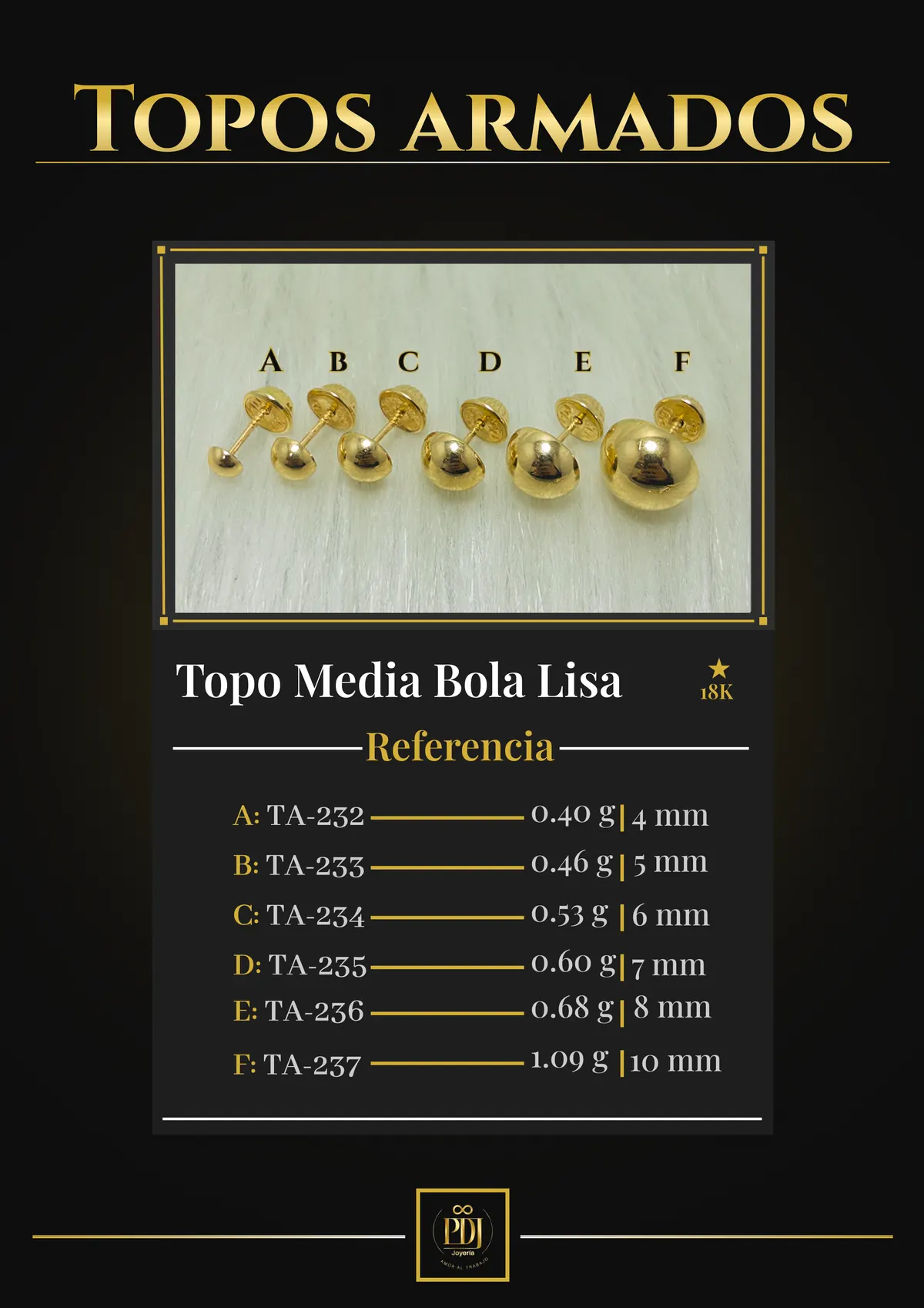 Póster de Topo Media Bola Lisa en oro 18K — TA-232, TA-233, TA-234, TA-235, TA-236, TA-237