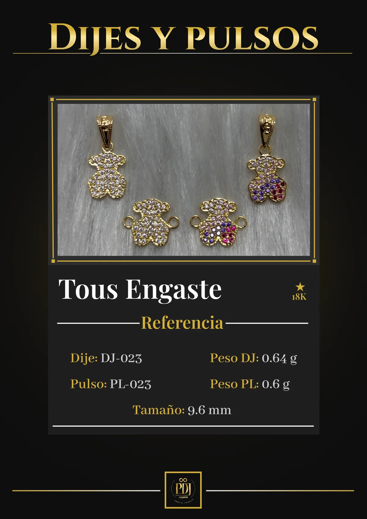 Póster de Tous Engaste en oro 18K — DJ-023, PL-023