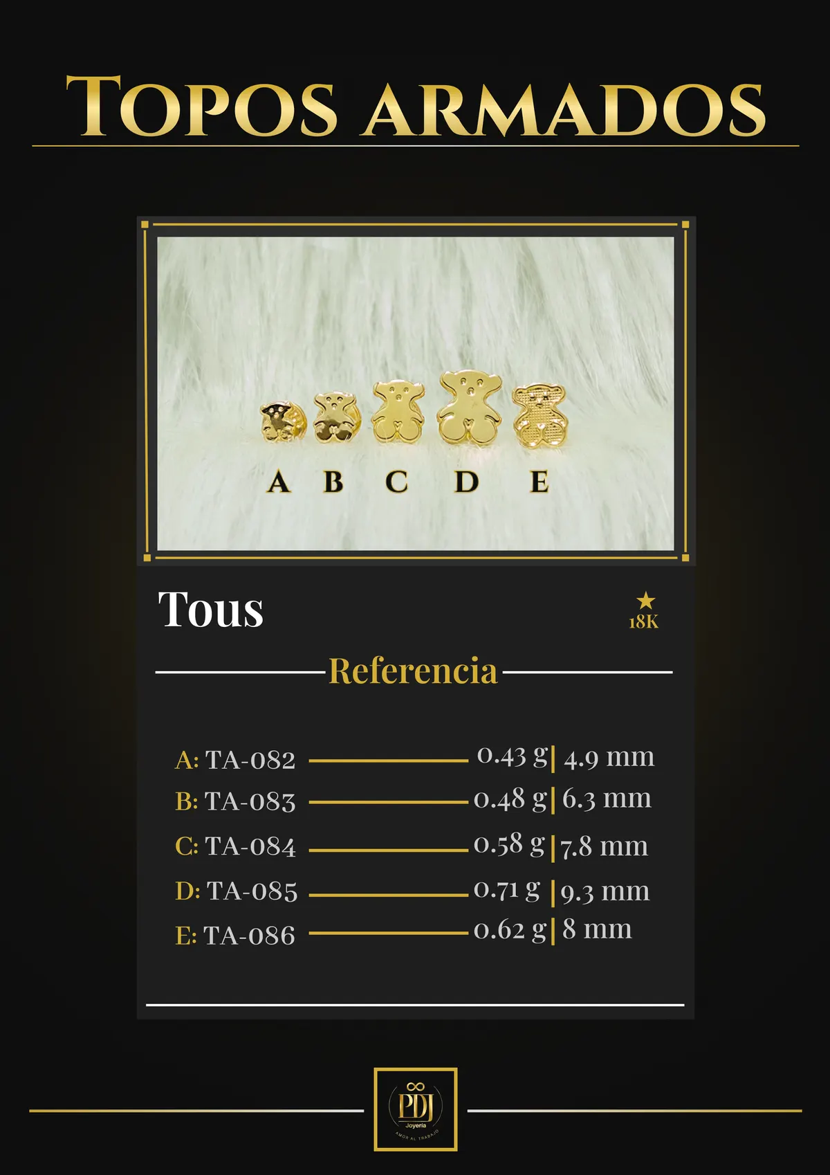 Póster de Tous en oro 18K — TA-082, TA-083, TA-084, TA-085, TA-086