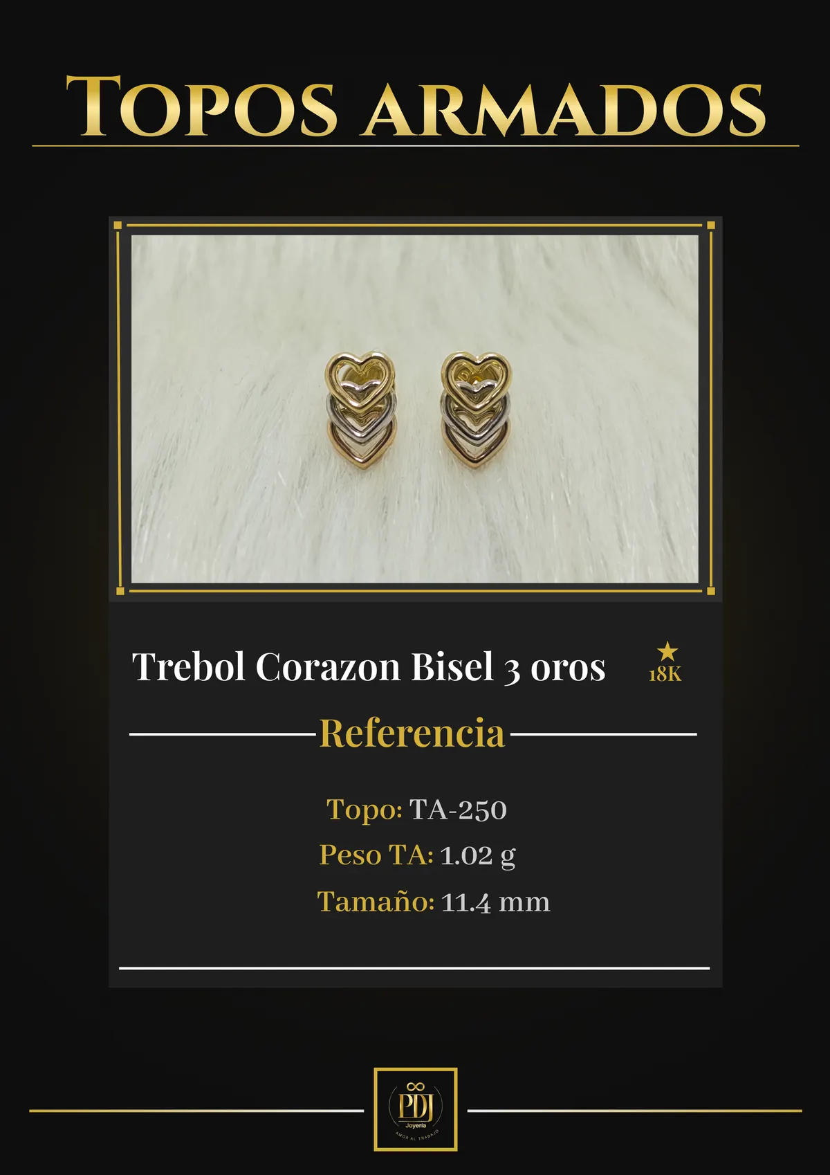 Póster de Trebol Corazon Bisel 3 oros en oro 18K — TA-250