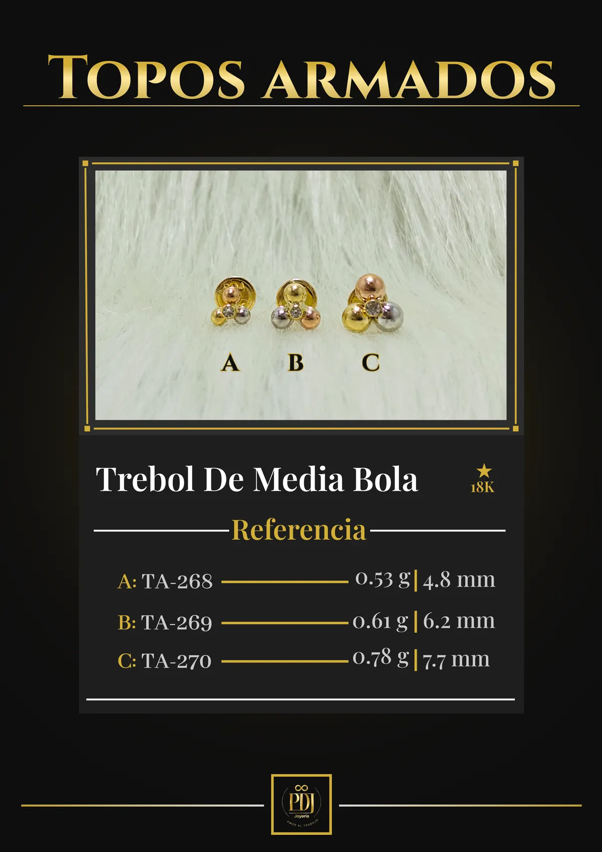 Póster de Trebol De Media Bola en oro 18K — TA-268, TA-269, TA-270