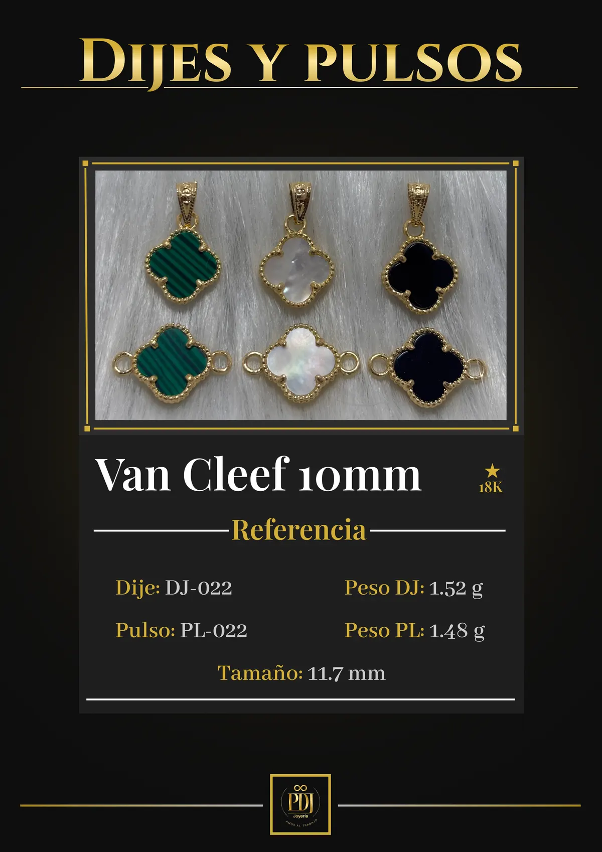 Póster de Van Cleef 10mm en oro 18K — DJ-022, PL-022