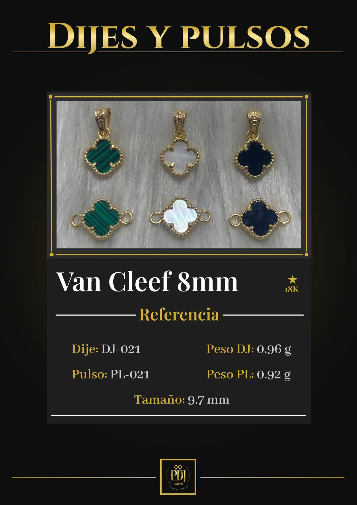 Póster de Van Cleef 8mm en oro 18K — DJ-021, PL-021