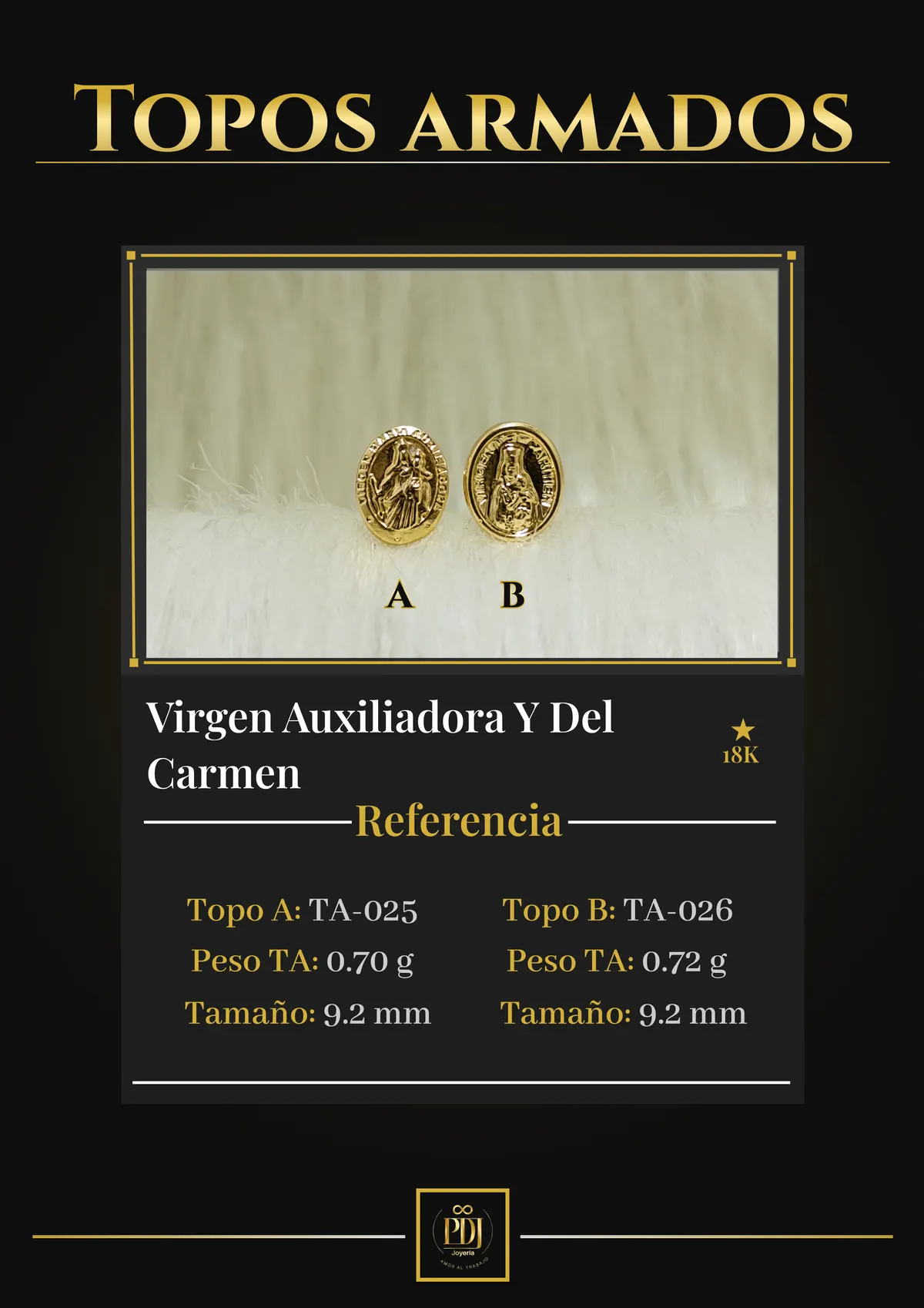 Póster de Virgen Auxiliadora Y Del Carmen en oro 18K — TA-025, TA-026