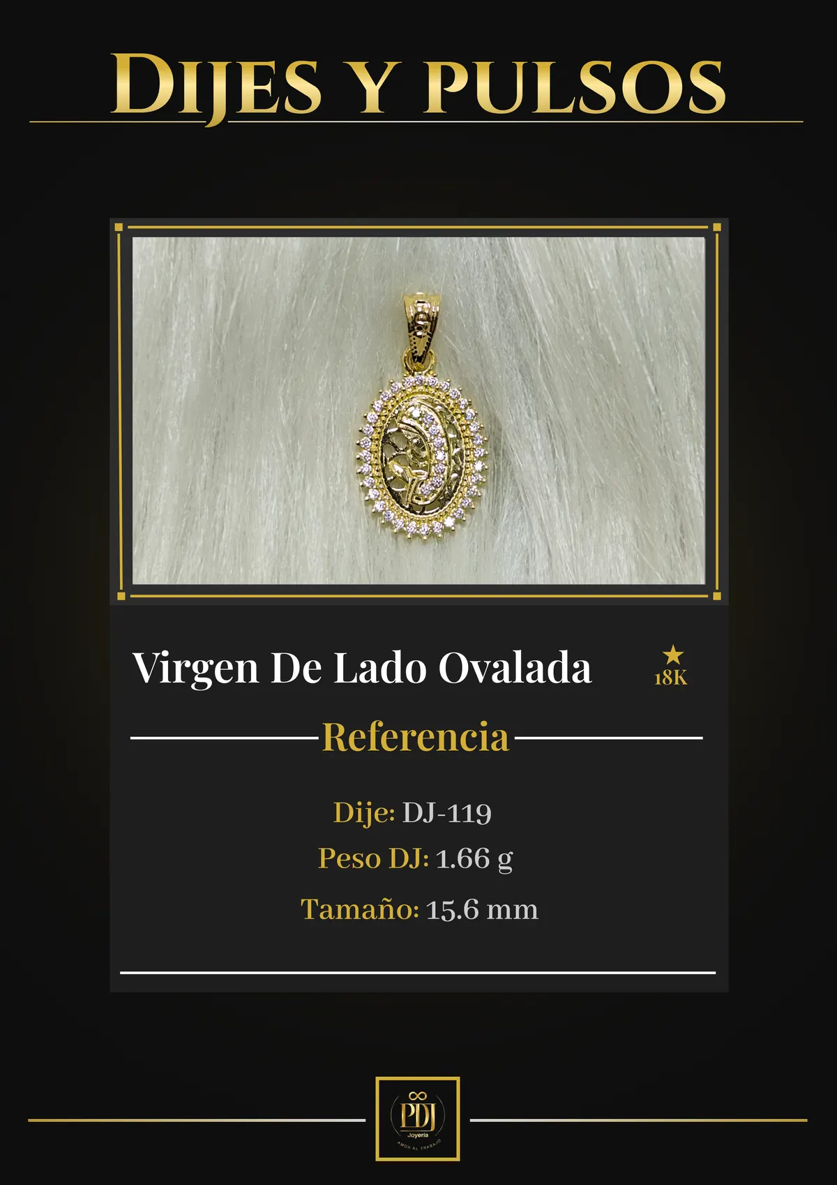 Póster de Virgen De Lado Ovalada en oro 18K — DJ-119